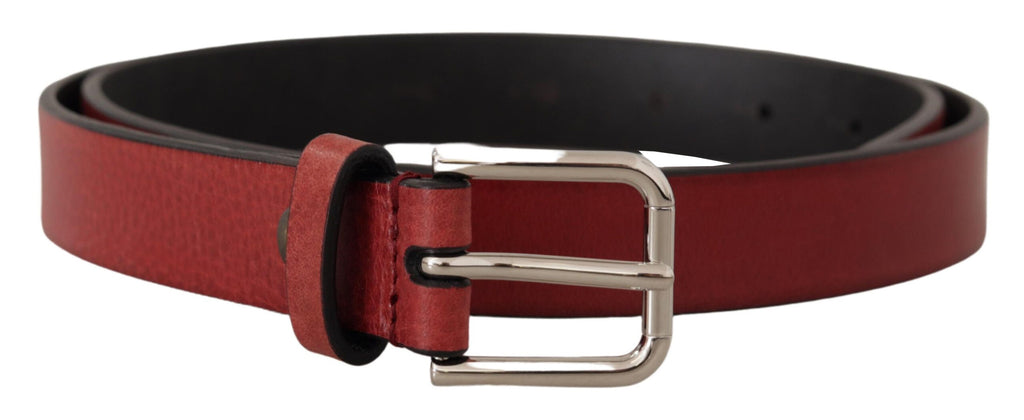 Maroon Vitello Leather Silver Metal Belt - 85-cm-34-inches