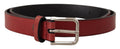 Maroon Vitello Leather Silver Metal Belt - 85-cm-34-inches
