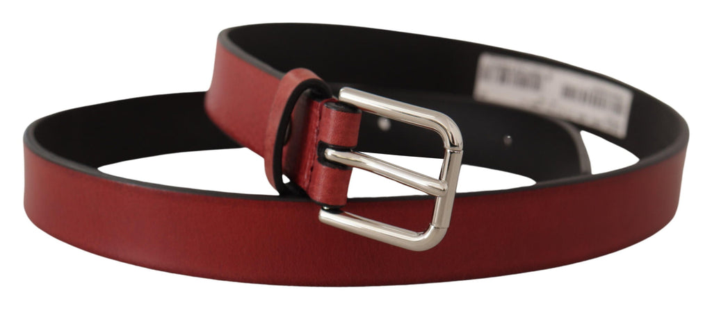 Maroon Vitello Leather Silver Metal Belt - 85-cm-34-inches