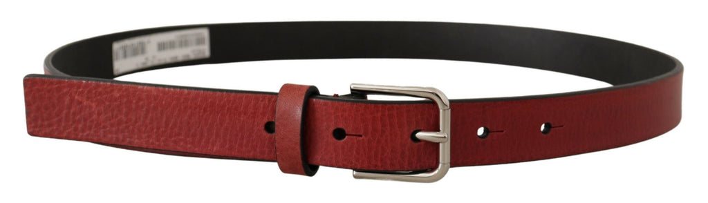 Maroon Vitello Leather Silver Metal Belt - 85-cm-34-inches