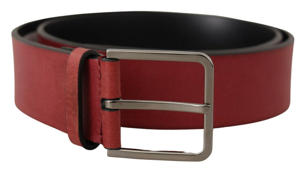 Maroon Vitello Silver Metal Logo Buckle Belt - 85-cm-34-inches