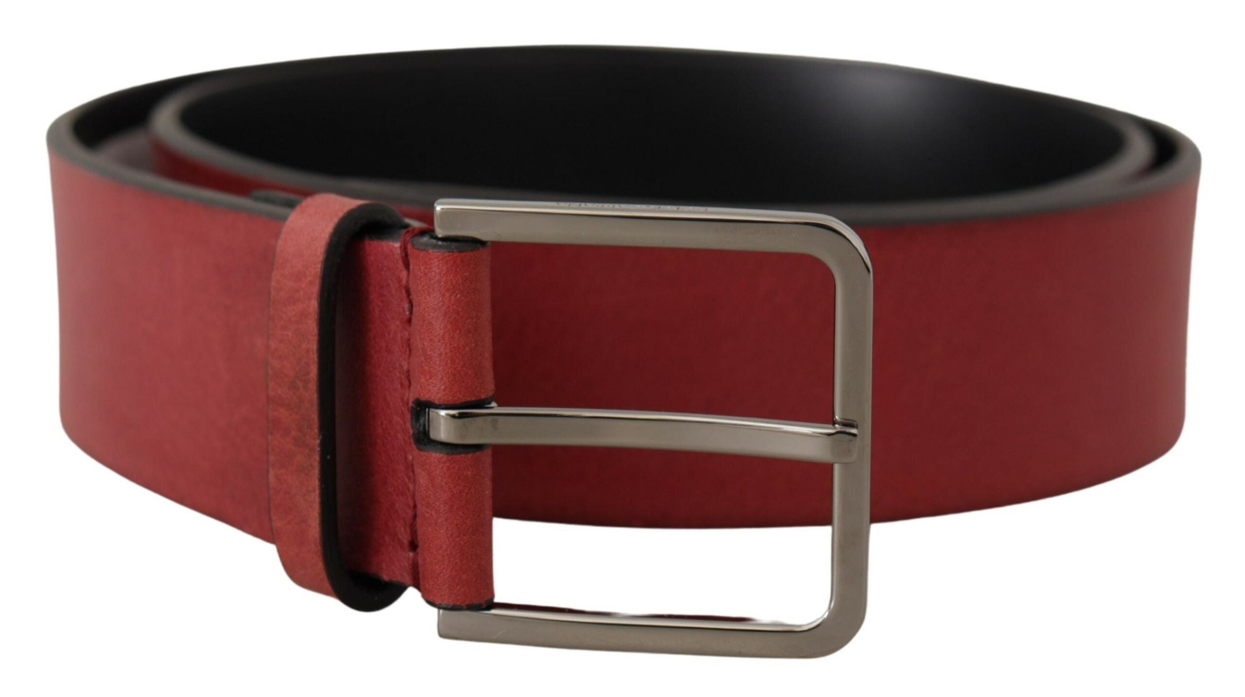 Maroon Vitello Silver Metal Logo Buckle Belt - 85-cm-34-inches