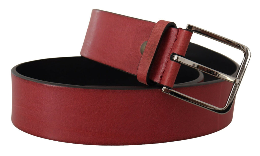 Maroon Vitello Silver Metal Logo Buckle Belt - 85-cm-34-inches