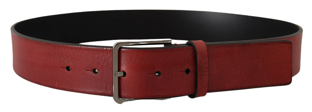 Maroon Vitello Silver Metal Logo Buckle Belt - 85-cm-34-inches