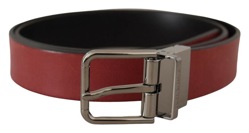 Maroon Solid Leather Silver Metal Logo Buckle Belt - 85-cm-34-inches