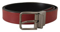 Maroon Solid Leather Silver Metal Logo Buckle Belt - 85-cm-34-inches