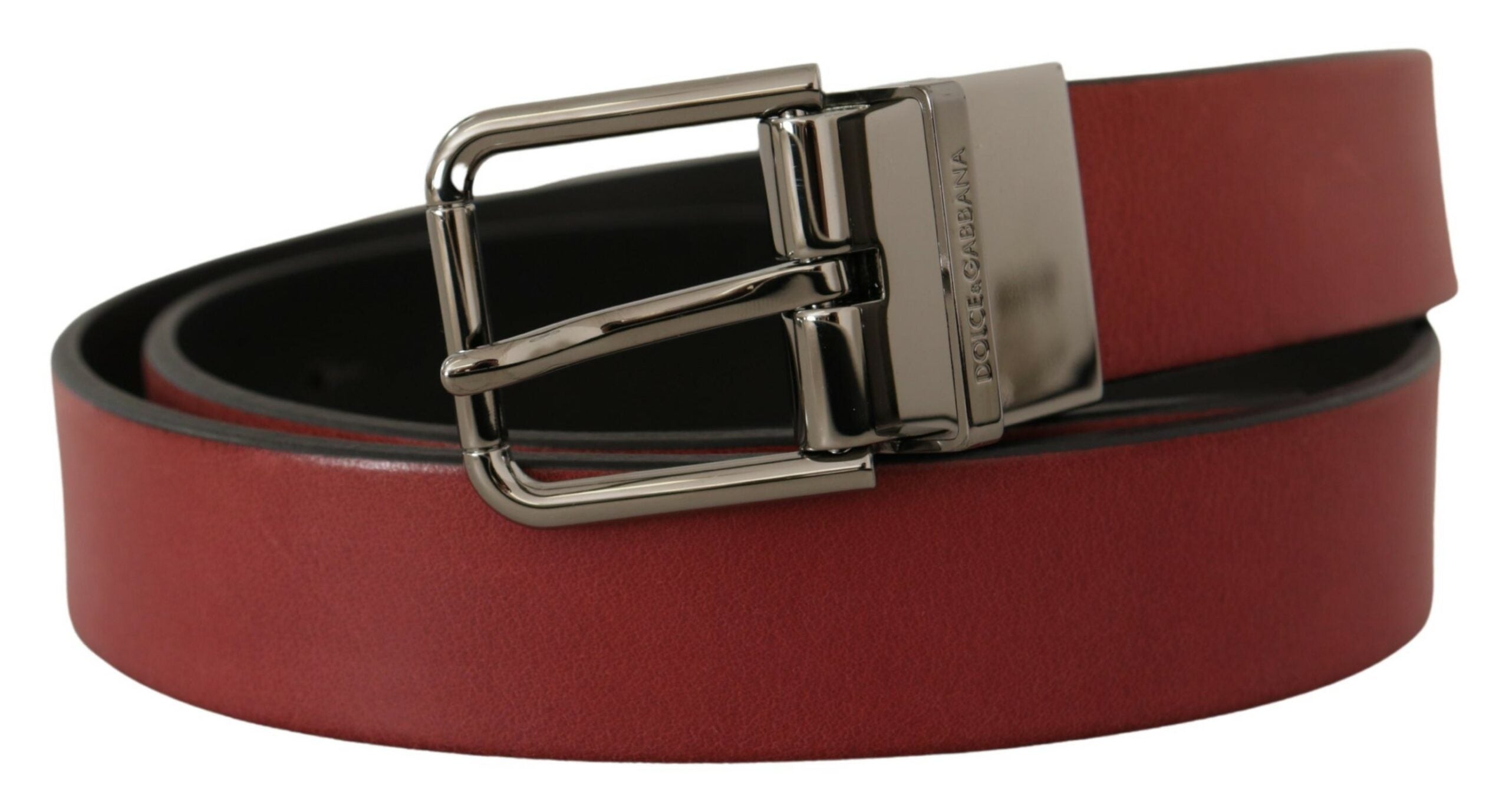 Maroon Solid Leather Silver Metal Logo Buckle Belt - 85-cm-34-inches