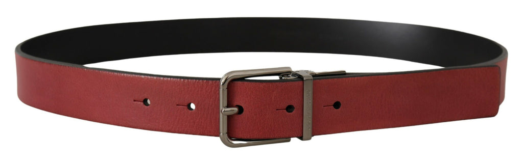 Maroon Solid Leather Silver Metal Logo Buckle Belt - 85-cm-34-inches