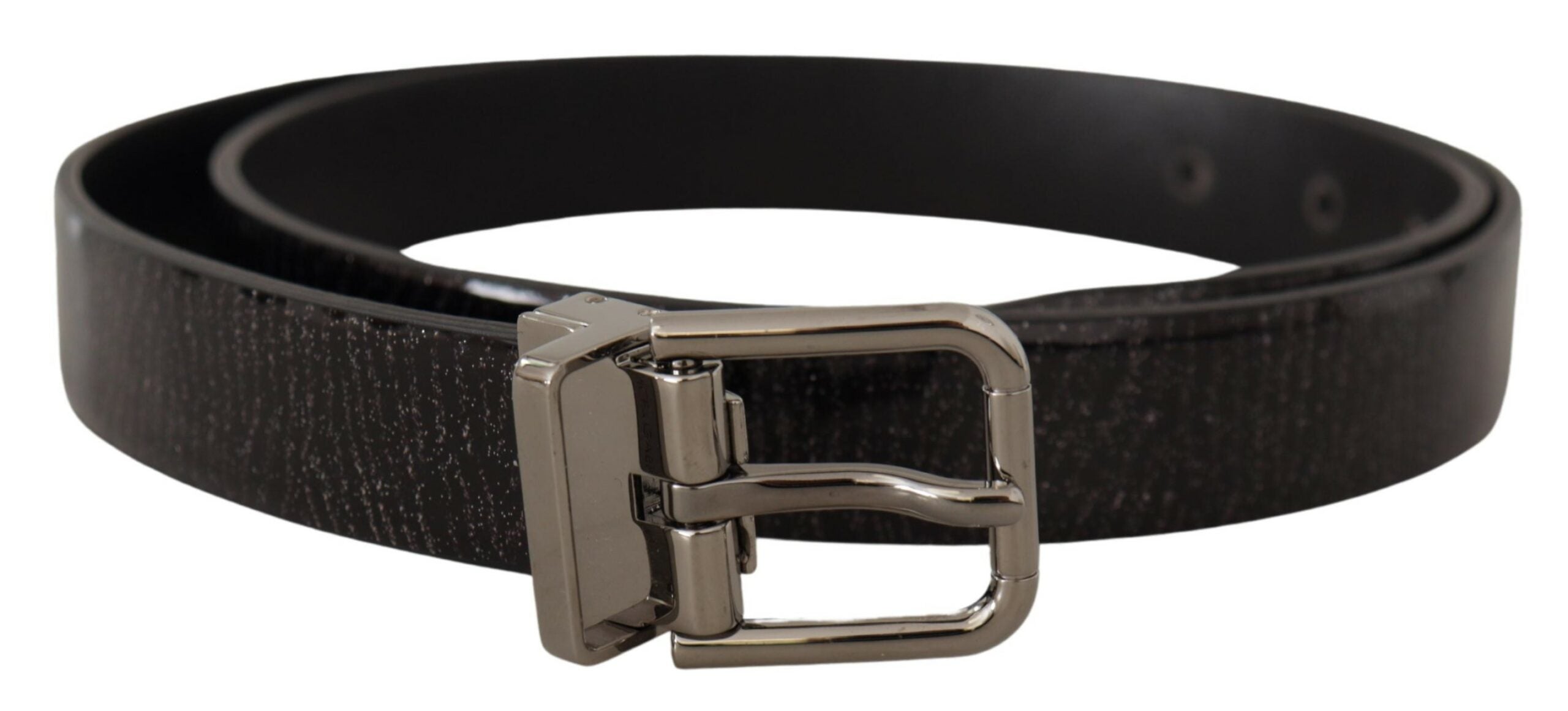 Black Leather Vernice Metal Buckle Belt - 90-cm-36-inches