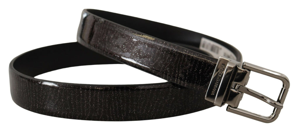 Black Leather Vernice Metal Buckle Belt - 90-cm-36-inches