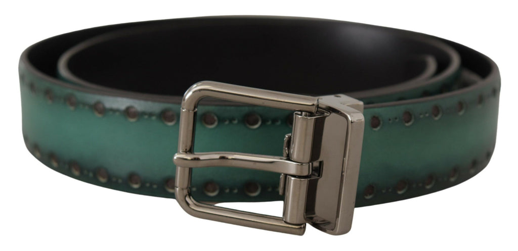 Green Giotto Leather Silver Metal Buckle Belt - 90-cm-36-inches