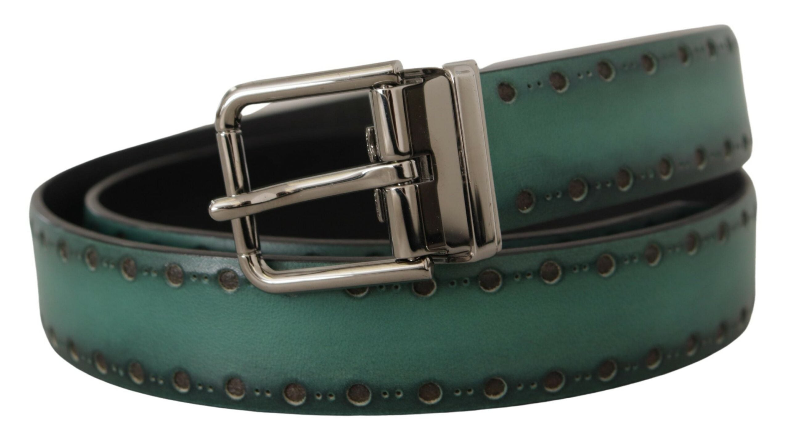 Green Giotto Leather Silver Metal Buckle Belt - 90-cm-36-inches