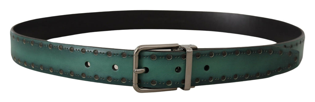 Green Giotto Leather Silver Metal Buckle Belt - 90-cm-36-inches