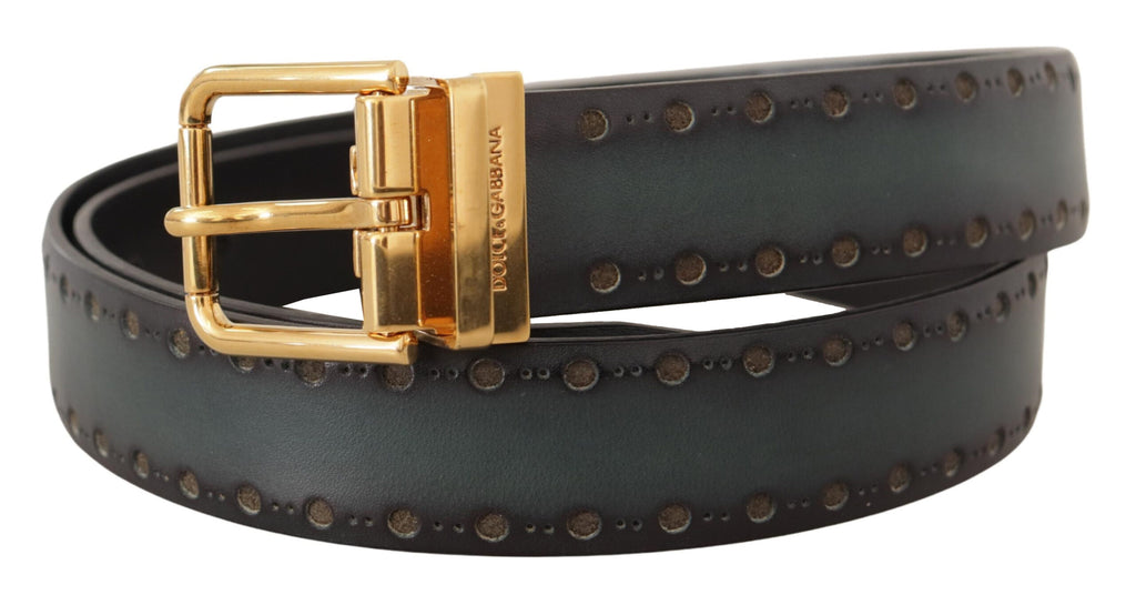 Green Perforated Leather Brass Metal Belt - 90-cm-36-inches