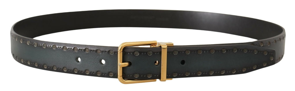 Green Perforated Leather Brass Metal Belt - 90-cm-36-inches