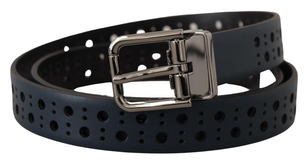 Navy Blue Perforated Lea...Skinny Metal Buckle Belt - 90-cm-36-inches
