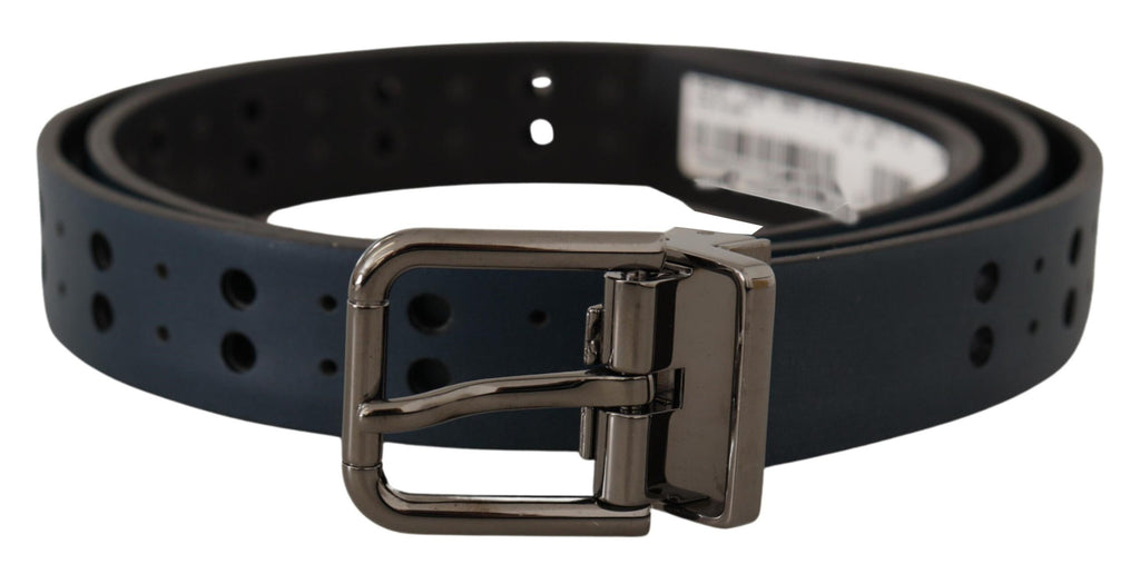 Blue Perforated Skinny Leather Metal Buckle Belt - 90-cm-36-inches