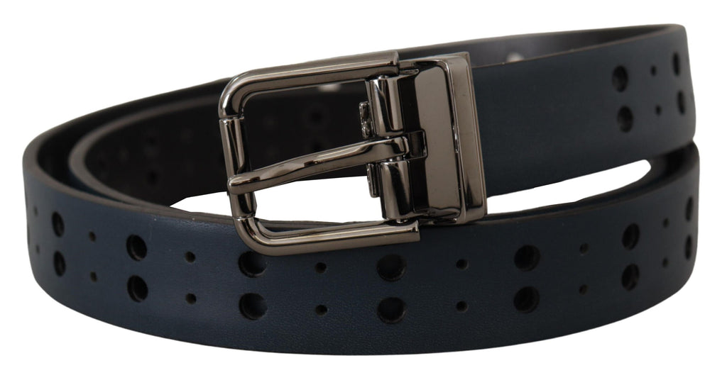 Blue Perforated Skinny Leather Metal Buckle Belt - 90-cm-36-inches