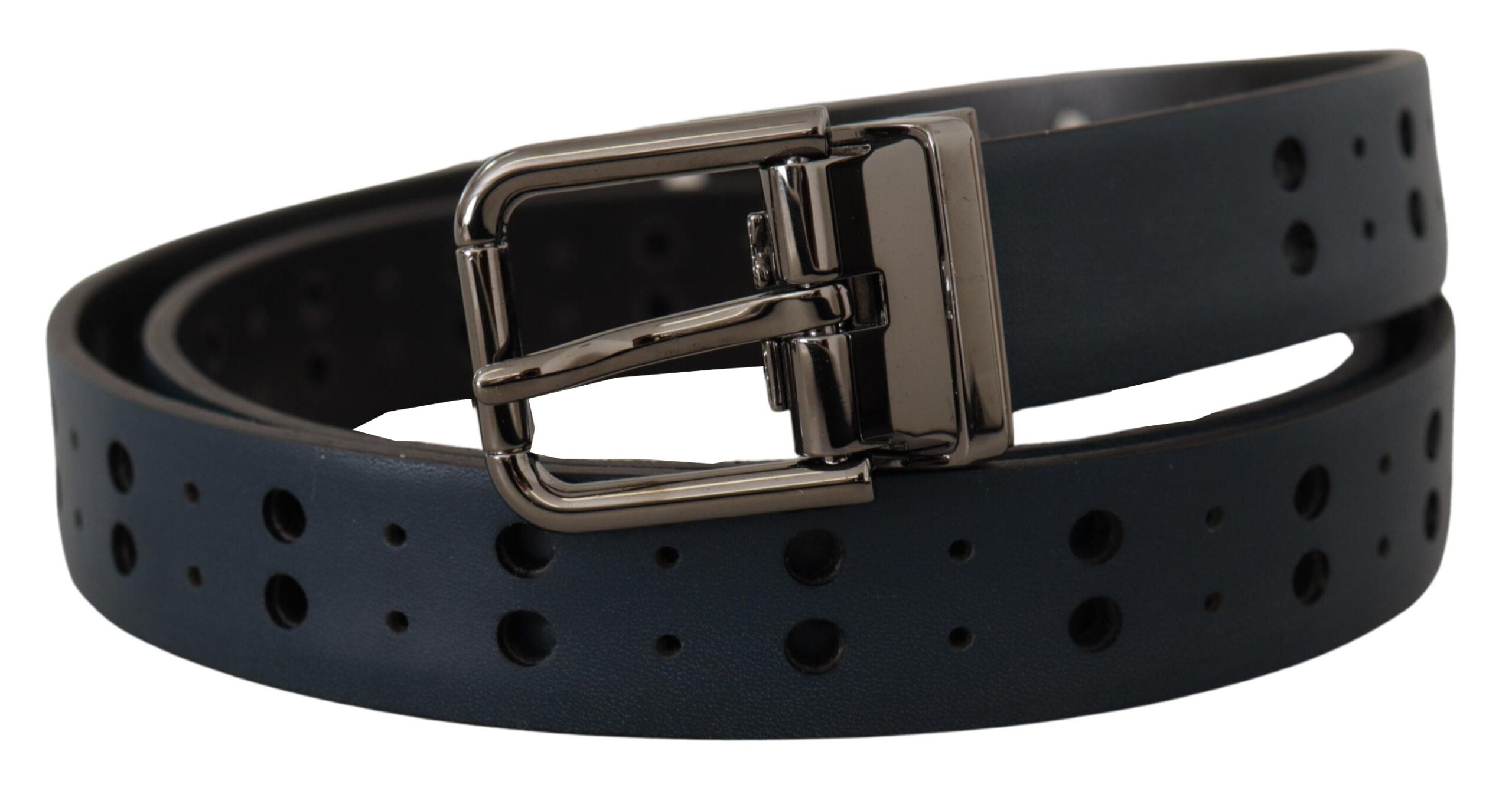 Blue Perforated Skinny Leather Metal Buckle Belt - 90-cm-36-inches