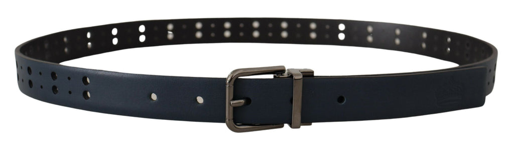 Blue Perforated Skinny Leather Metal Buckle Belt - 90-cm-36-inches