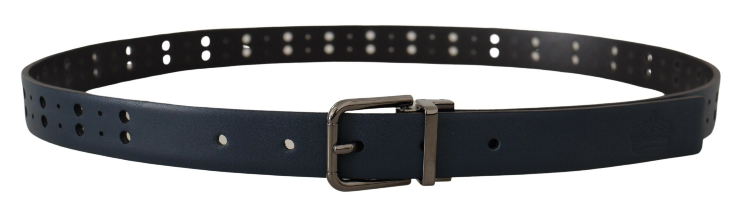Blue Perforated Skinny Leather Metal Buckle Belt - 90-cm-36-inches