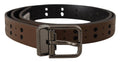 Dark Brown Perforated Leather Metal Belt - 90-cm-36-inches
