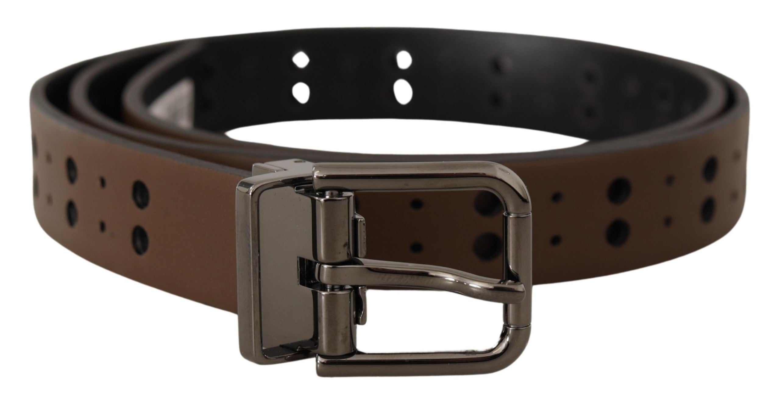 Dark Brown Perforated Leather Metal Belt - 90-cm-36-inches