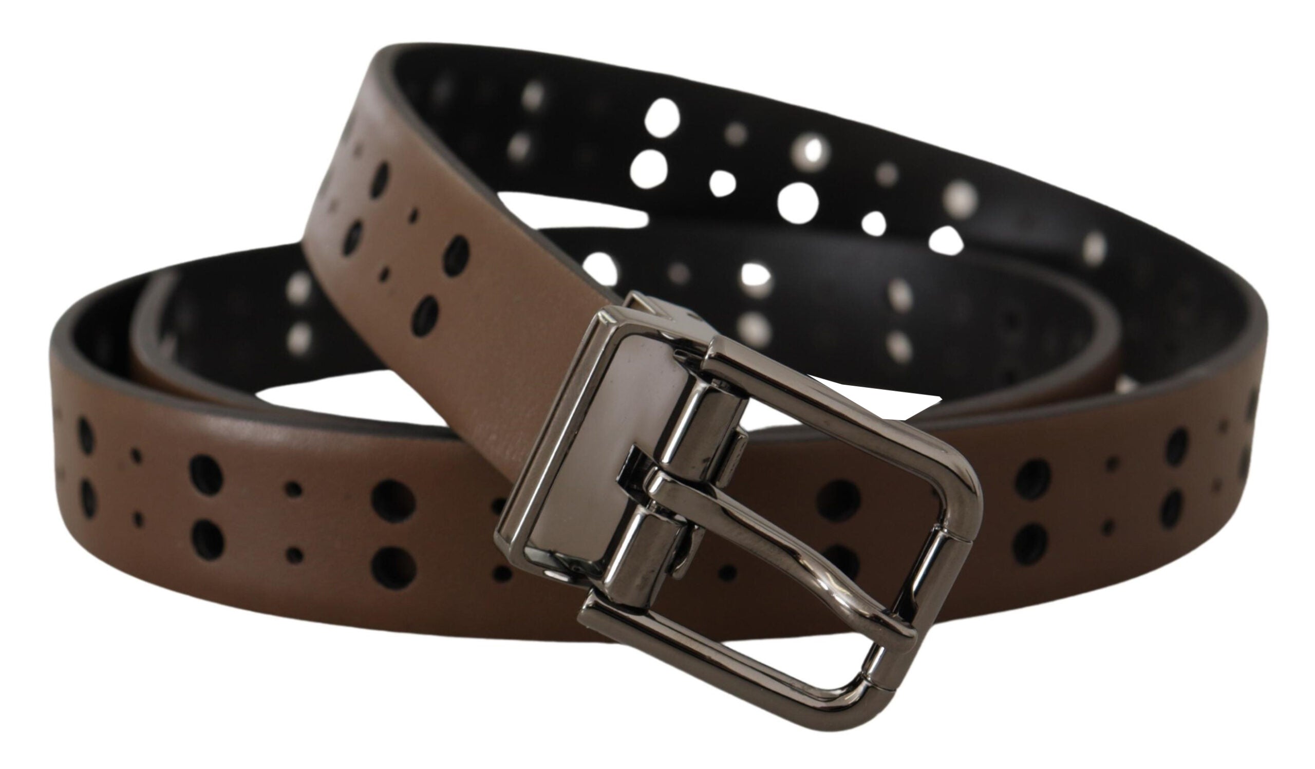 Dark Brown Perforated Leather Metal Belt - 90-cm-36-inches