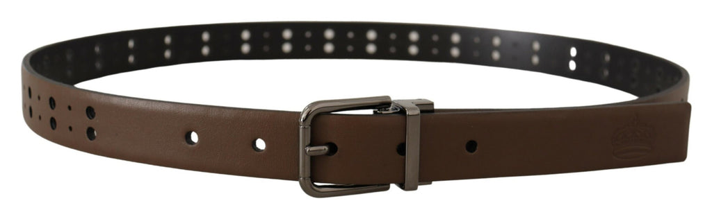 Dark Brown Perforated Leather Metal Belt - 90-cm-36-inches