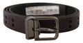 Burgundy Leather Perforated Metal Buckle Belt - 90-cm-36-inches