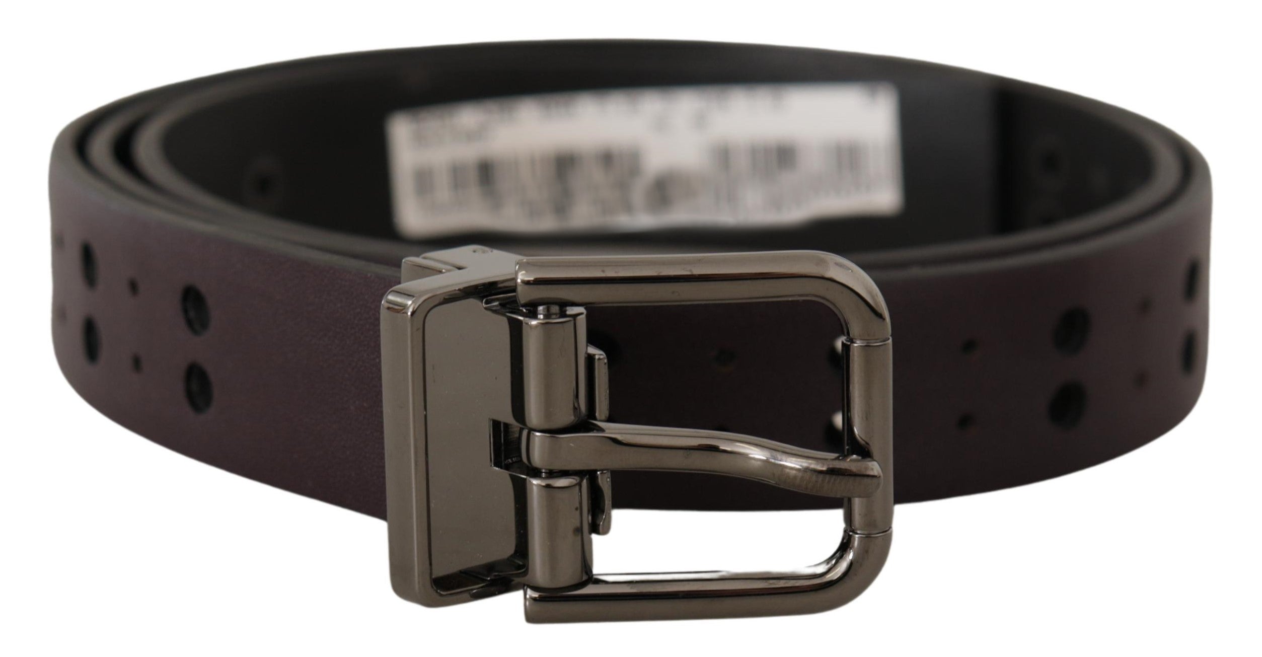 Burgundy Leather Perforated Metal Buckle Belt - 90-cm-36-inches