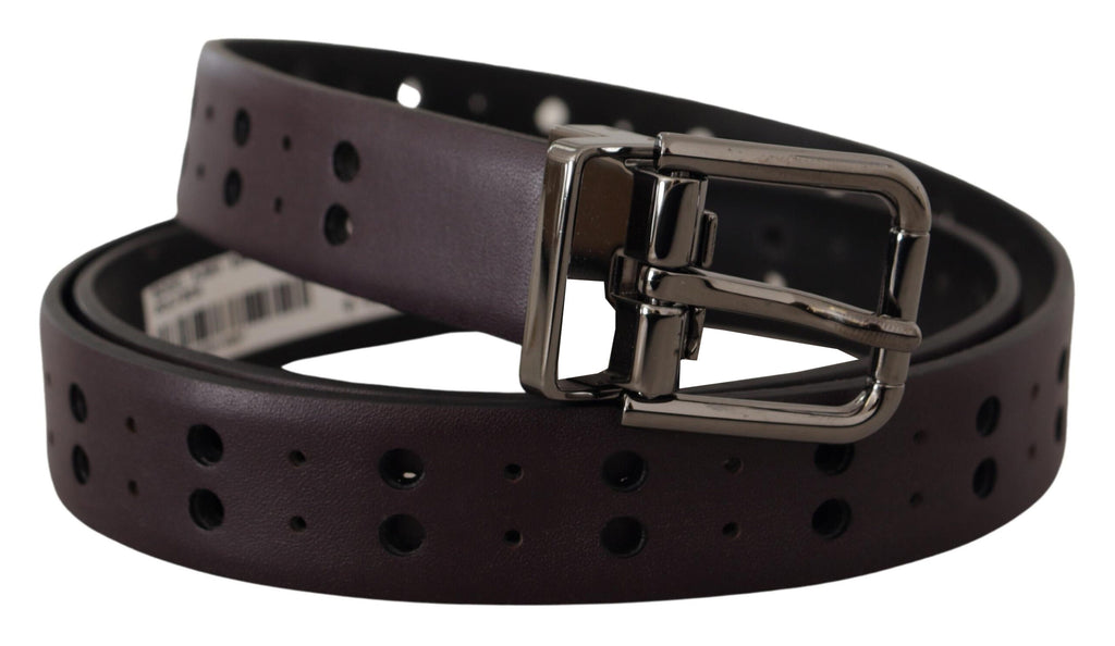 Burgundy Leather Perforated Metal Buckle Belt - 90-cm-36-inches