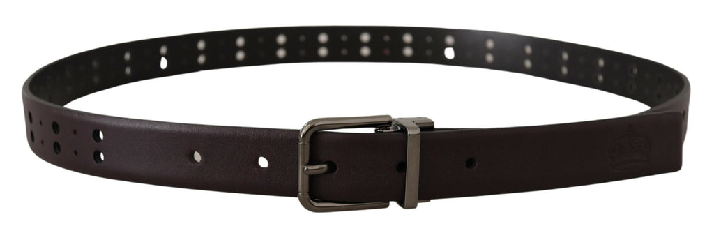 Burgundy Leather Perforated Metal Buckle Belt - 90-cm-36-inches