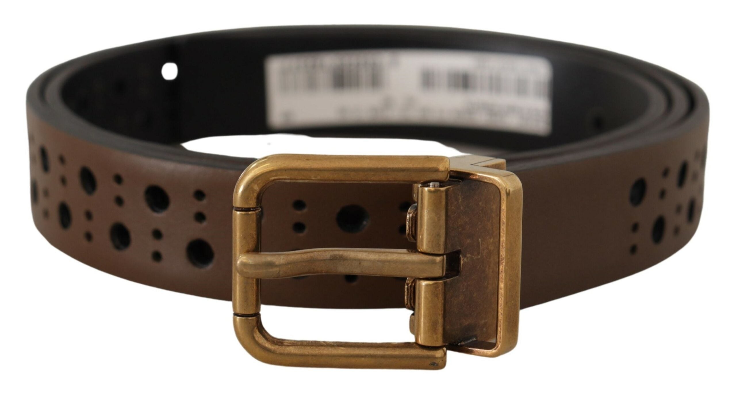 Brown Leather Perforated Crown Belt - 90-cm-36-inches