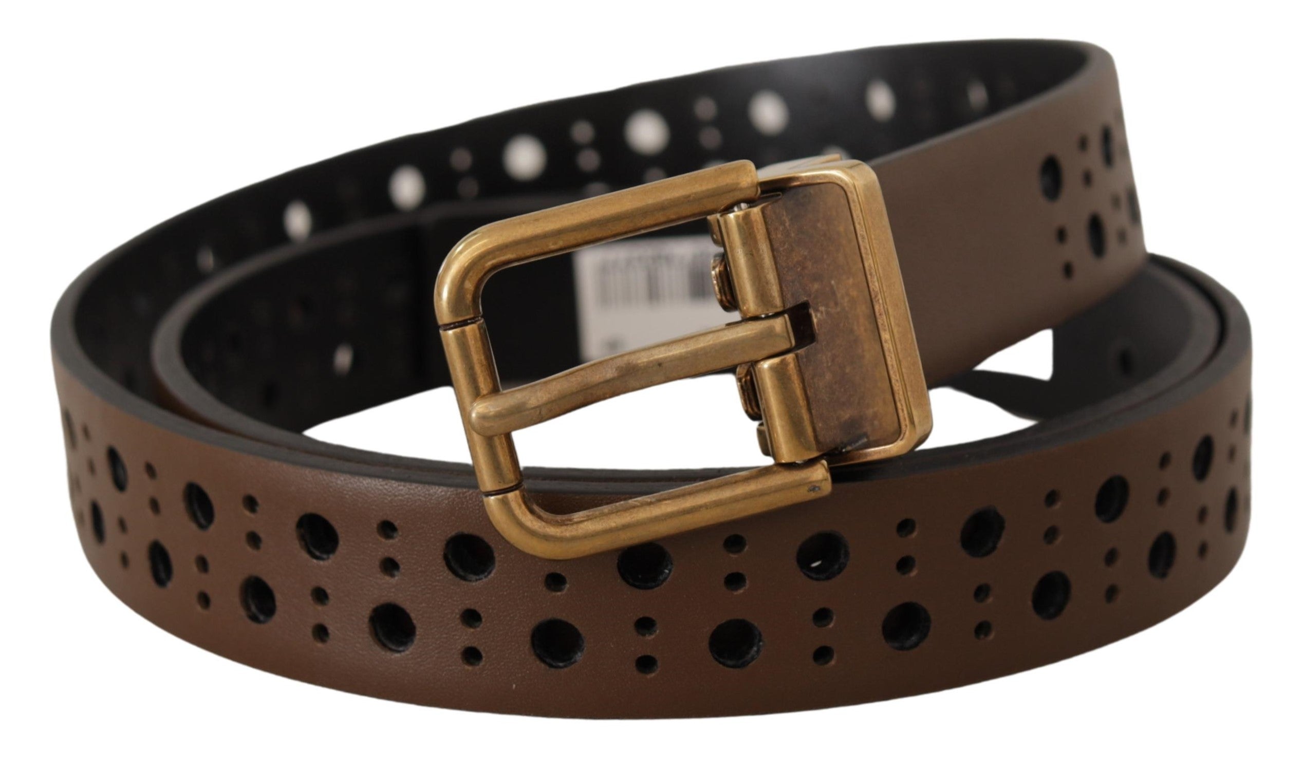 Brown Leather Perforated Crown Belt - 90-cm-36-inches