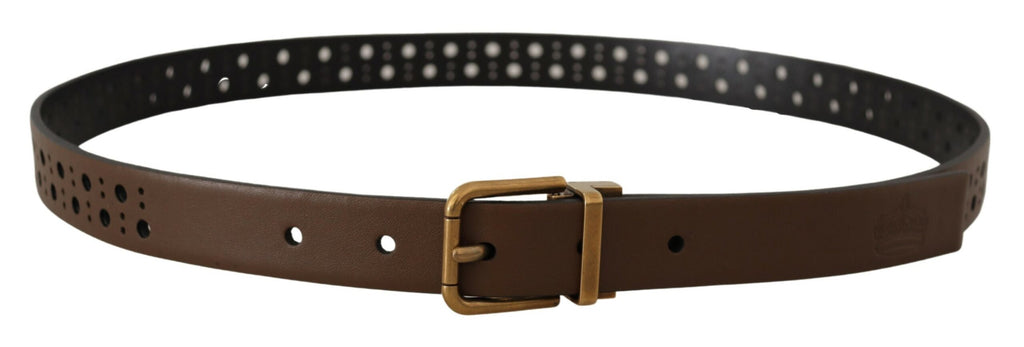Brown Leather Perforated Crown Belt - 90-cm-36-inches