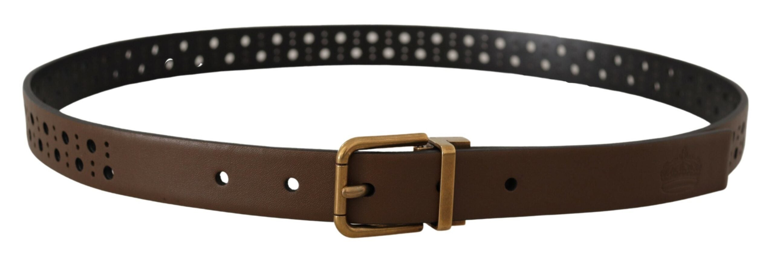Brown Leather Perforated Crown Belt - 90-cm-36-inches
