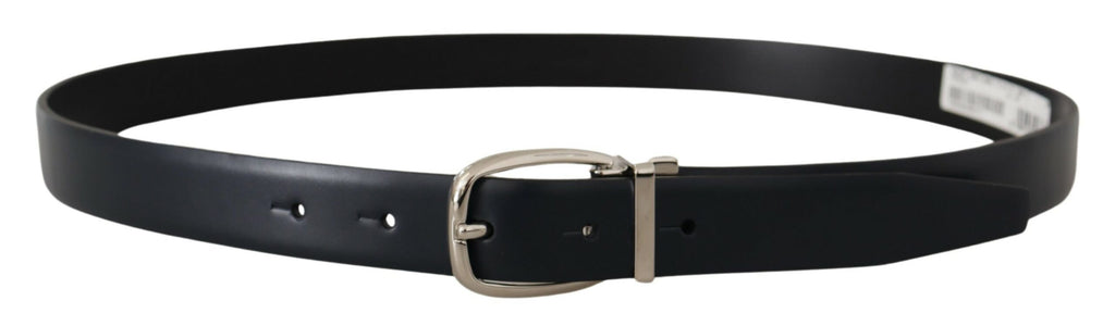 Black Leather Formal Silver Metal Buckle Belt - 95-cm-38-inches