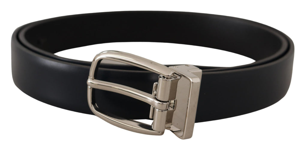 Black Leather Formal Silver Metal Buckle Belt - 95-cm-38-inches