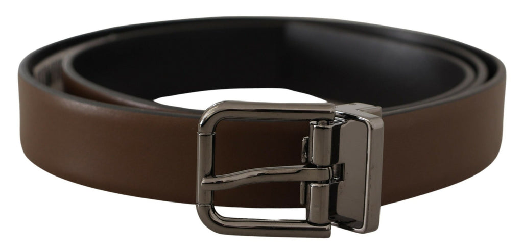 Brown Leather Classic Metal Logo Buckle Belt - 90-cm-36-inches