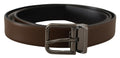 Brown Leather Classic Metal Logo Buckle Belt - 90-cm-36-inches