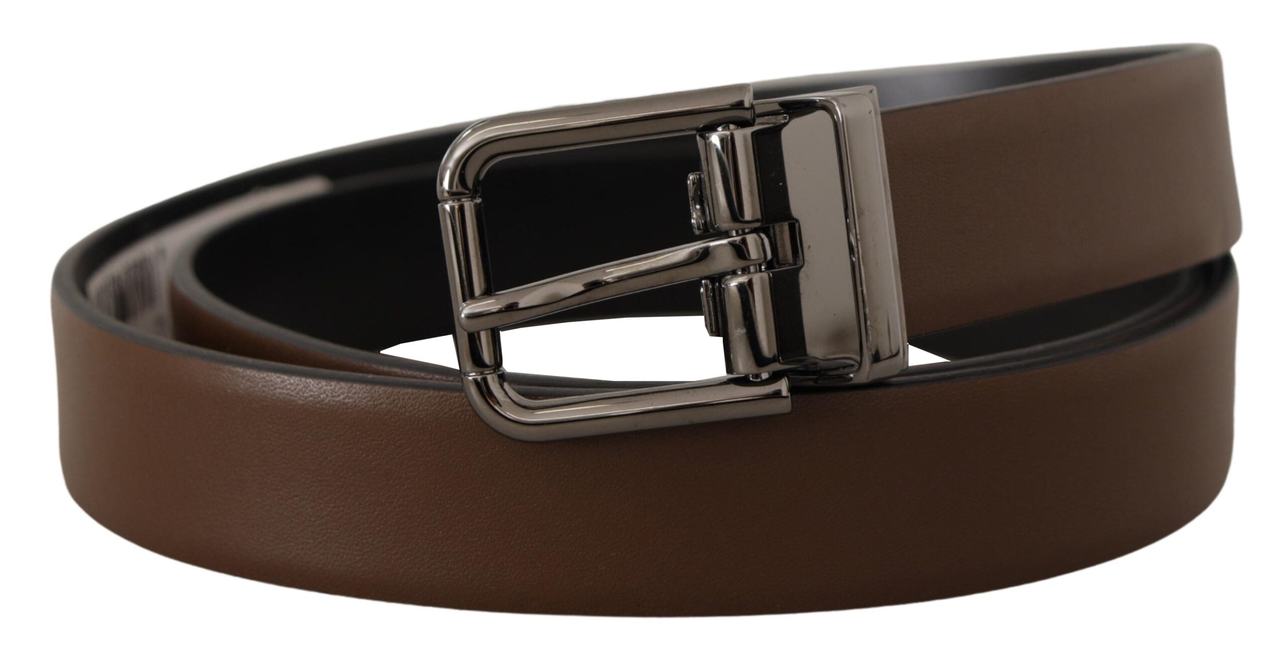 Brown Leather Classic Metal Logo Buckle Belt - 90-cm-36-inches