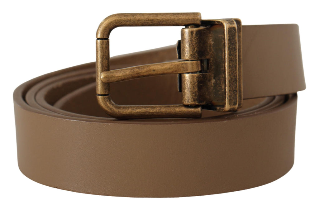 Brown Solid Leather Brass Buckle Classic Belt - 90-cm-36-inches