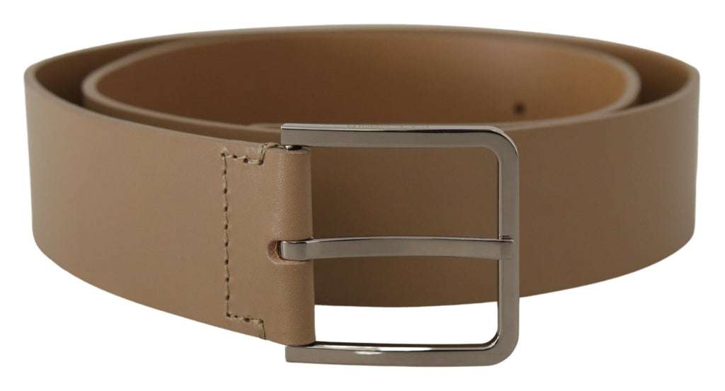 Beige Calf Leather Wide Silver Metal Belt - 90-cm-36-inches