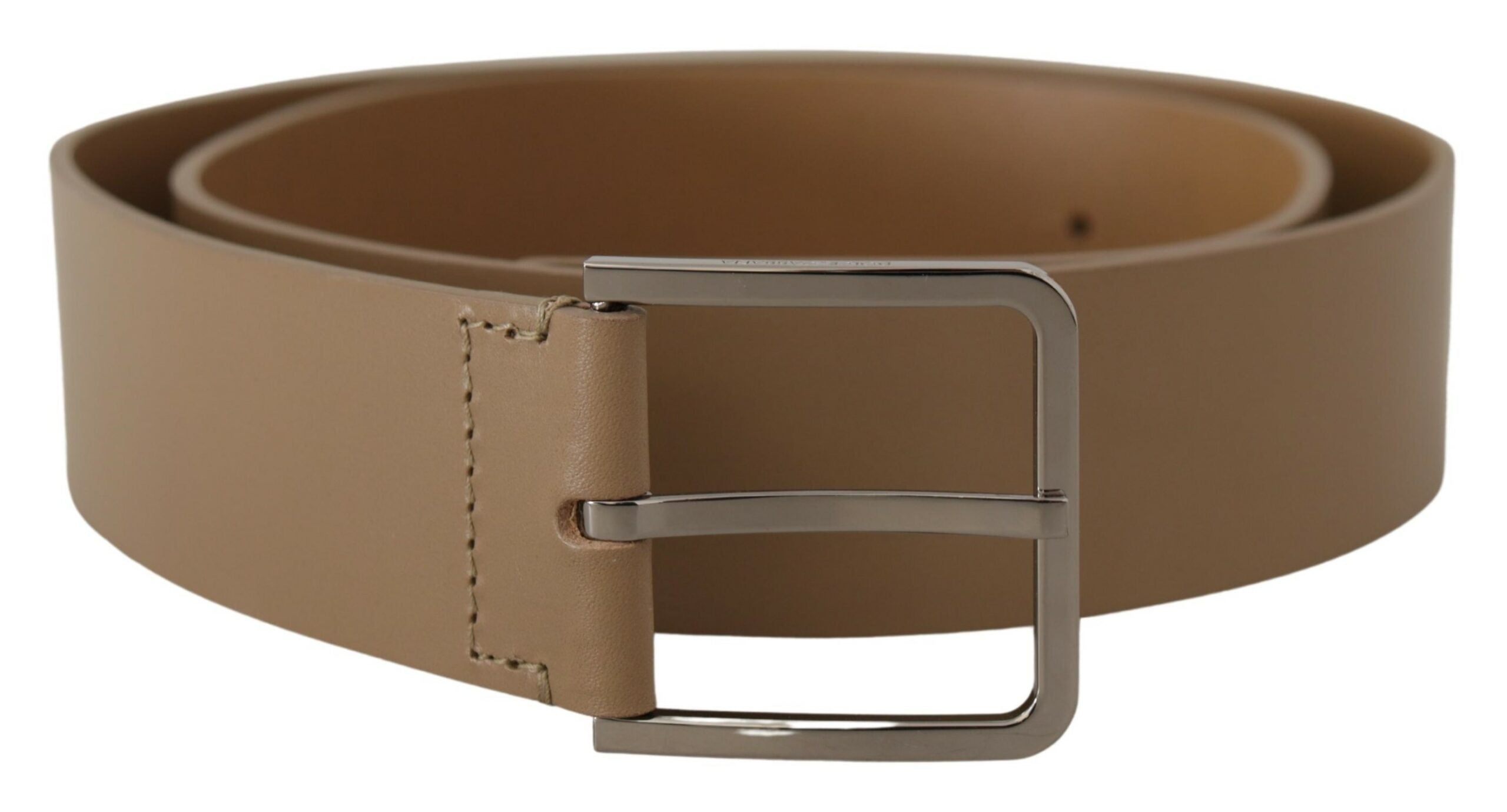 Beige Calf Leather Wide Silver Metal Belt - 90-cm-36-inches