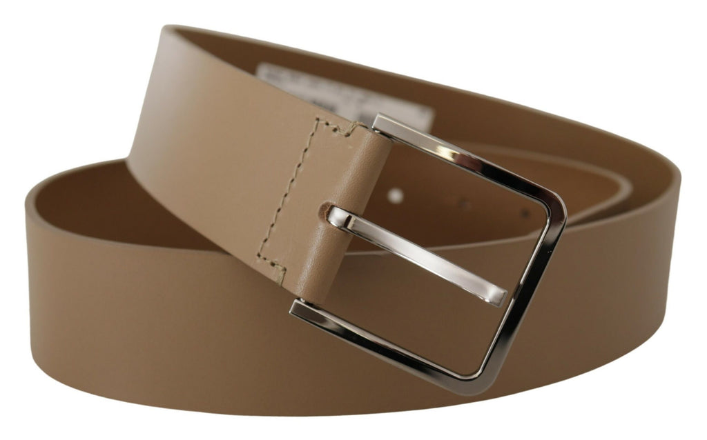 Beige Calf Leather Wide Silver Metal Belt - 90-cm-36-inches