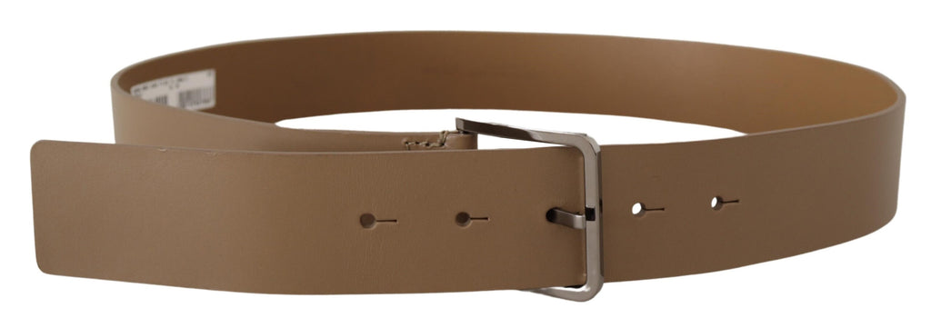 Beige Calf Leather Wide Silver Metal Belt - 90-cm-36-inches