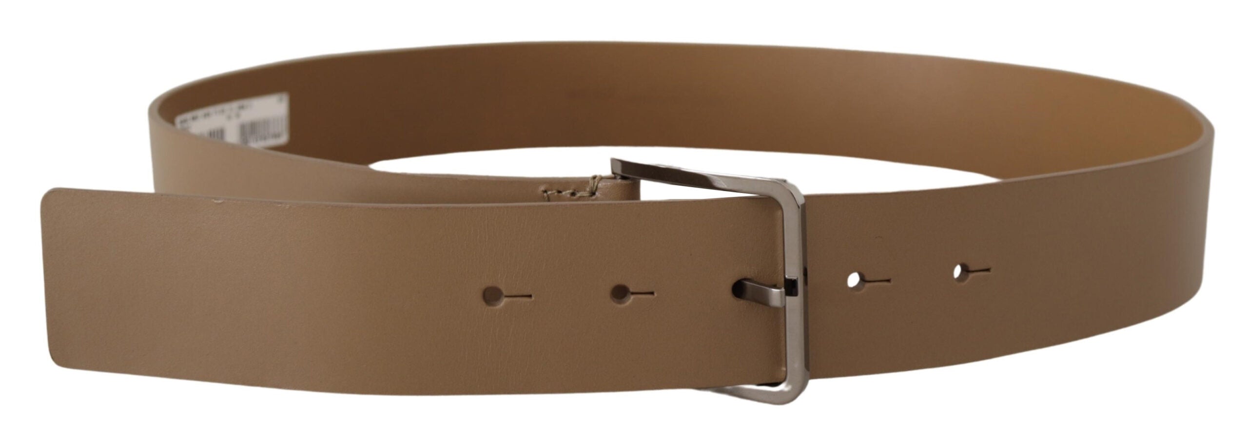 Beige Calf Leather Wide Silver Metal Belt - 90-cm-36-inches