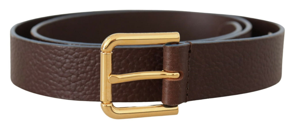 Brown Calf Leather Gold Logo Engraved Buckle Velt - 95-cm-38-inches