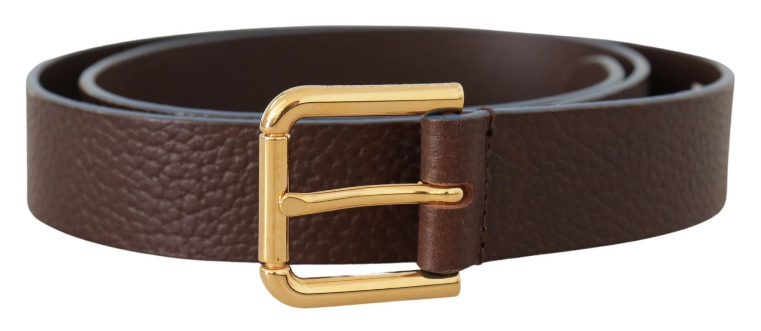 Brown Calf Leather Gold Logo Engraved Buckle Velt - 95-cm-38-inches
